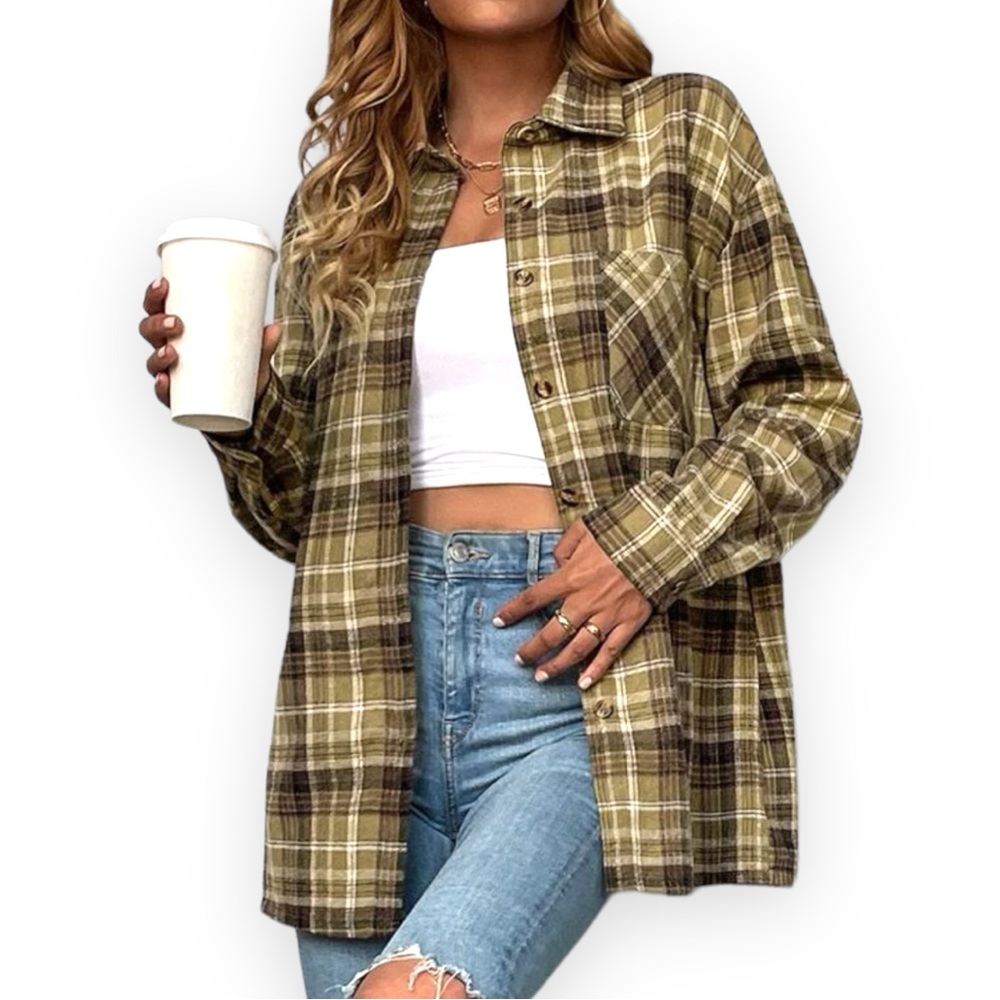 Green Plaid Button Down Flannel - image 1